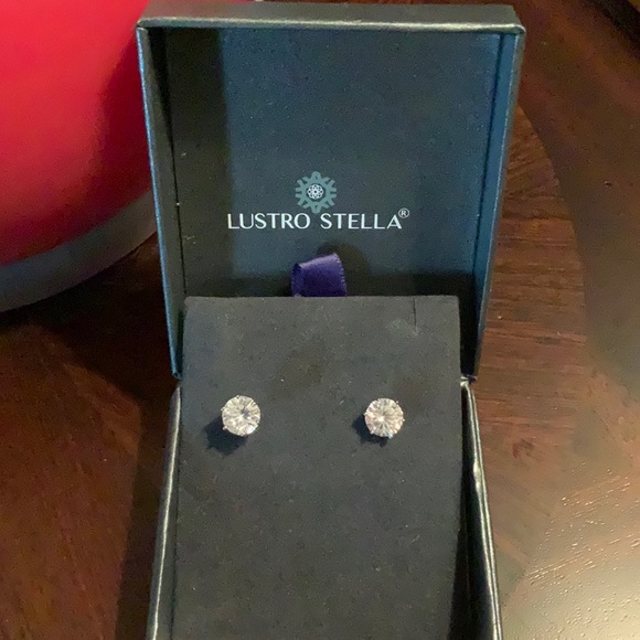 Lustro Stella Concave cut Finest CZ Earrings in Platinum over Sterling Silver - Picture 6 of 7